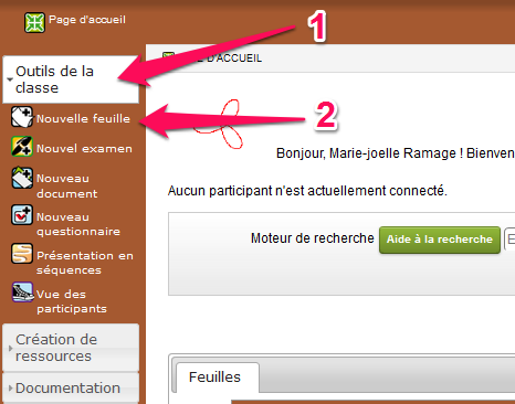 Lien vers la page de configuration d'une feuille